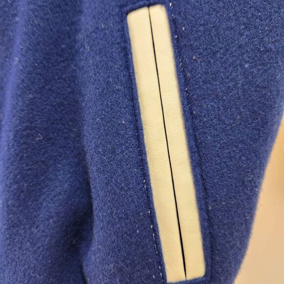 Rennoc kids medium vintage wool royal blue cream button-up varsity jacket - Picture 6 of 10